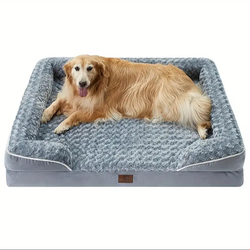 Huxpaw Waterproof Bolstered Sofa Dog Bed in light grey — cozy orthopedic bed with raised sides for medium and large dogs